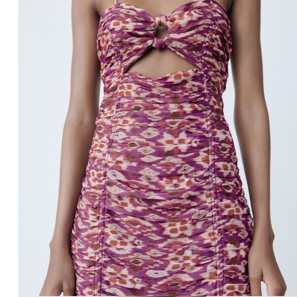 ZARA FLORAL PRINTED DRESS WITH DRAPING - Picture 4 of 9